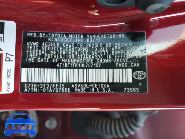 2017 TOYOTA CAMRY LE/X 4T1BF1FK1HU767152 image 9
