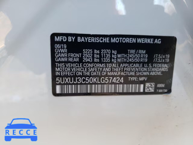 2019 BMW X4 XDRIVE3 5UXUJ3C50KLG57424 image 9