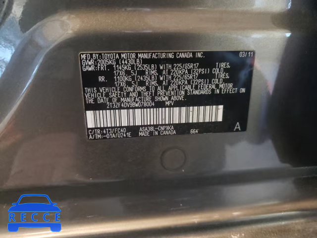 2011 TOYOTA RAV 4 2T3ZF4DV9BW078004 image 9