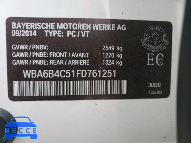 2015 BMW 650 XI WBA6B4C51FD761251 image 9