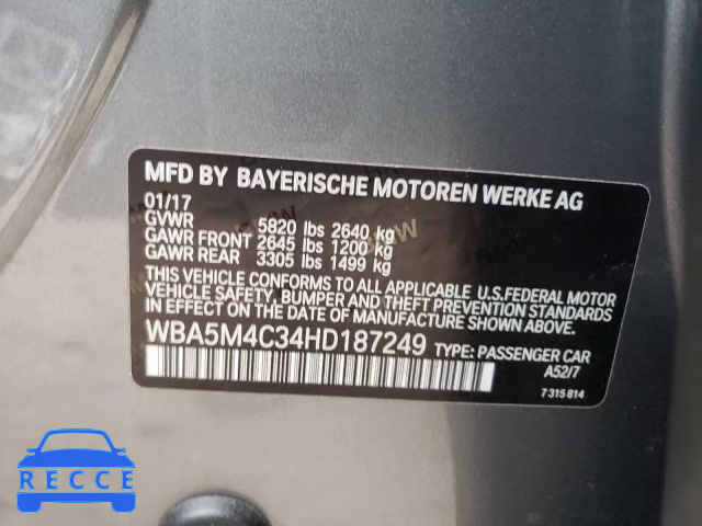 2017 BMW 535 XIGT WBA5M4C34HD187249 зображення 9