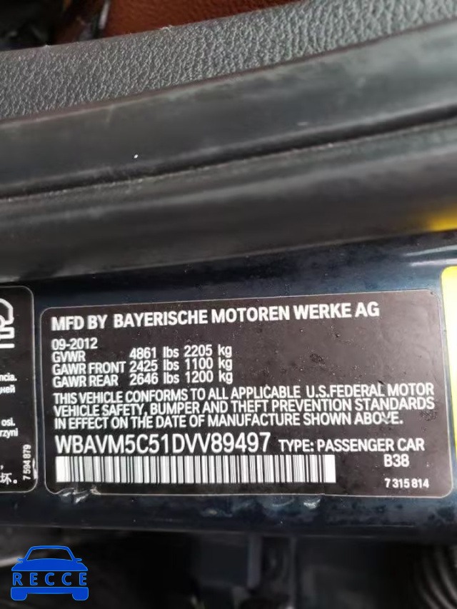 2013 BMW X1 XDRIVE3 WBAVM5C51DVV89497 зображення 9