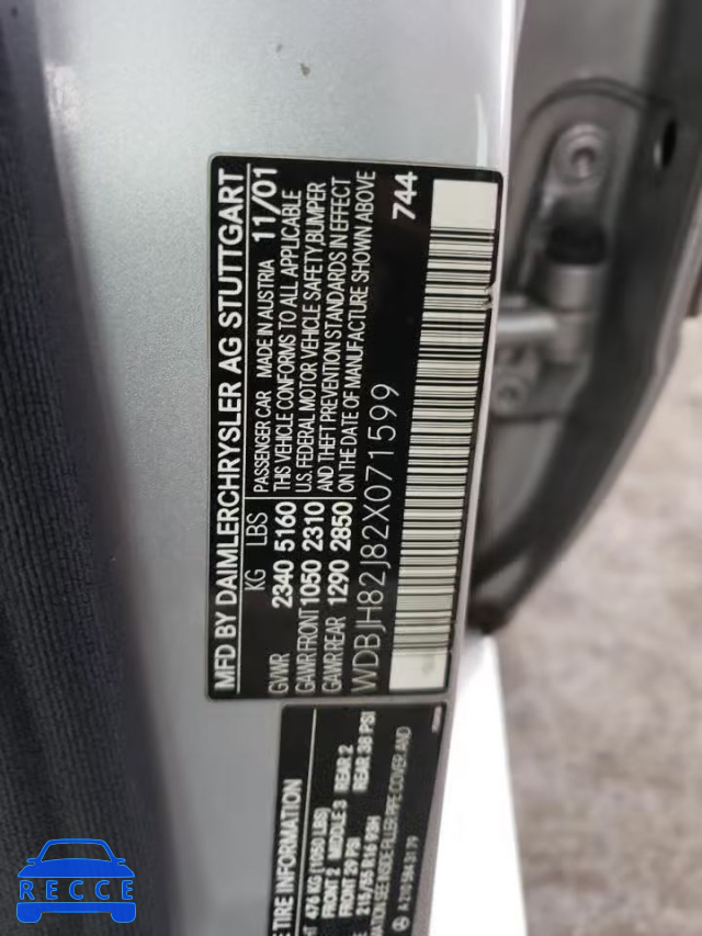 2002 MERCEDES-BENZ 300-CLASS WDBJH82J82X071599 зображення 9