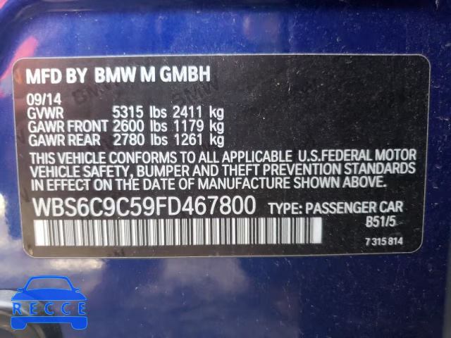 2015 BMW M6 GRAN CO WBS6C9C59FD467800 image 9