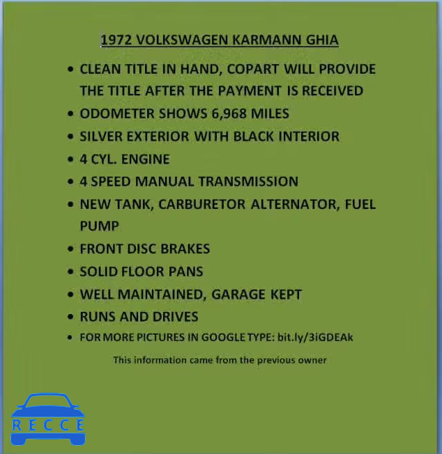 1972 VOLKSWAGEN KARMANGHIA 1422138800 Bild 8