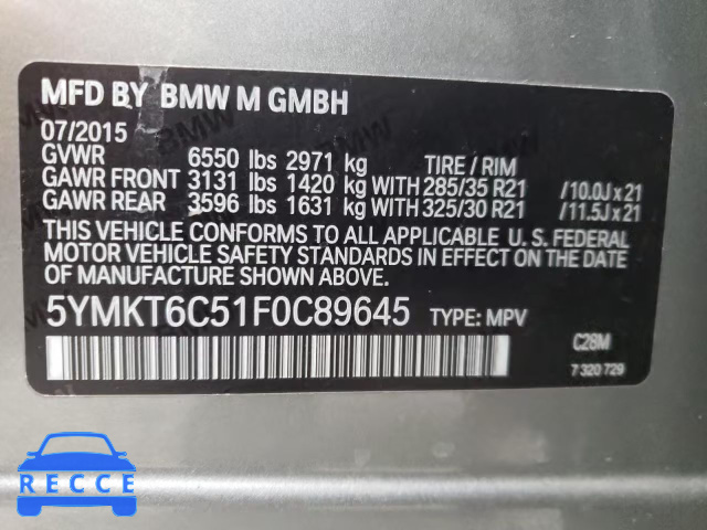 2015 BMW X5 M 5YMKT6C51F0C89645 image 9