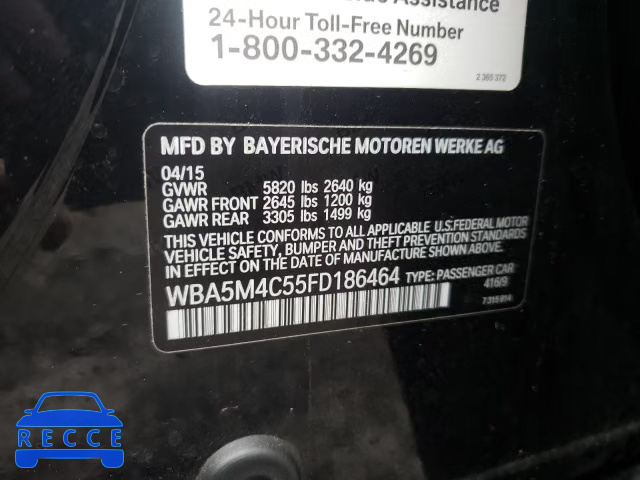 2015 BMW 535 XIGT WBA5M4C55FD186464 зображення 9
