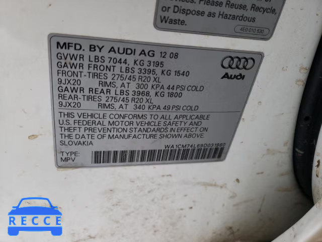 2009 AUDI Q7 TDI S-L WA1CM74L69D031980 Bild 9