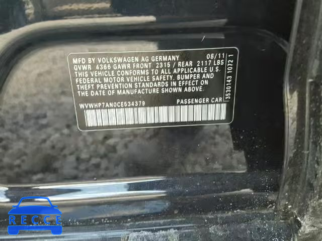 2012 VOLKSWAGEN CC LUXURY WVWHP7AN0CE534379 image 9