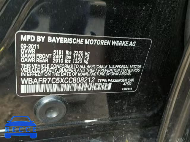 2012 BMW 535I WBAFR7C5XCC808212 зображення 9