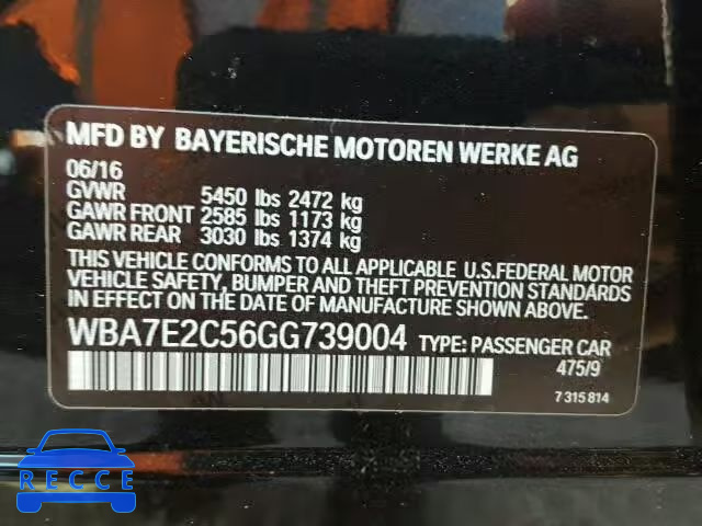 2016 BMW 740I WBA7E2C56GG739004 image 9