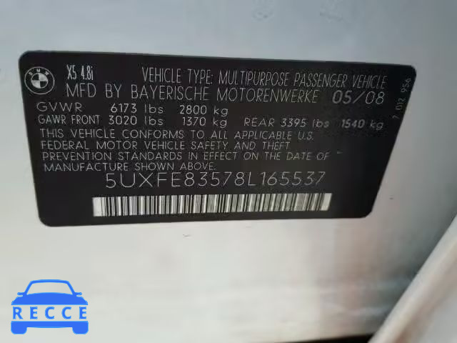 2008 BMW X5 4.8I 5UXFE83578L165537 image 9