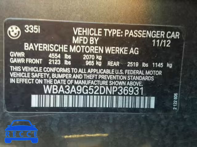 2013 BMW 335I WBA3A9G52DNP36931 image 9