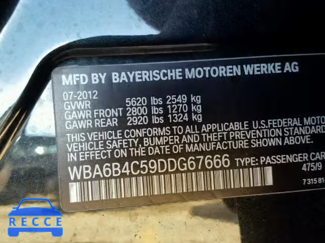 2013 BMW 650I XI WBA6B4C59DDG67666 зображення 9