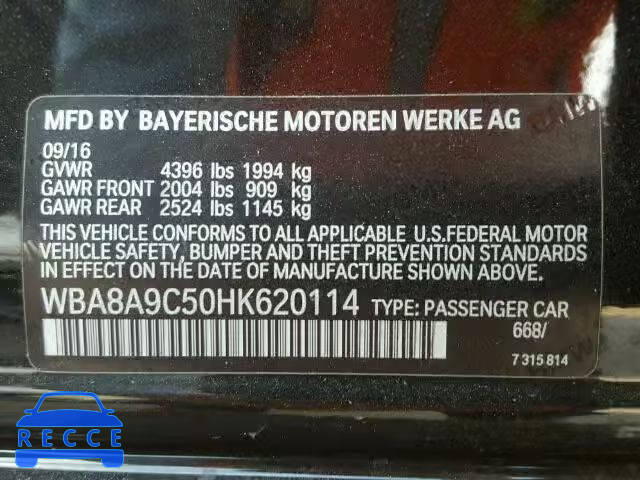 2017 BMW 320 I WBA8A9C50HK620114 зображення 9