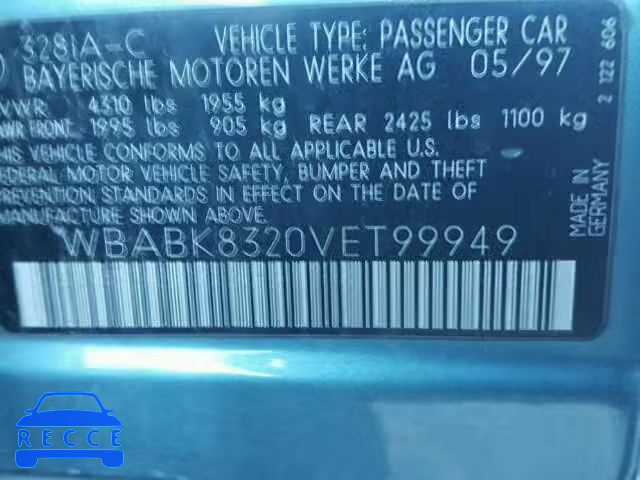 1997 BMW 328IC AUTO WBABK8320VET99949 image 9