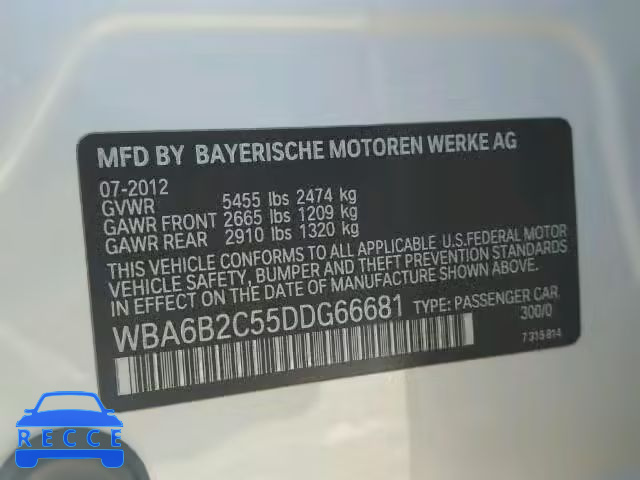 2013 BMW 650I WBA6B2C55DDG66681 image 9