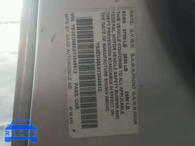 2000 SAAB 9-5 YS3ED58E4Y3049812 image 9
