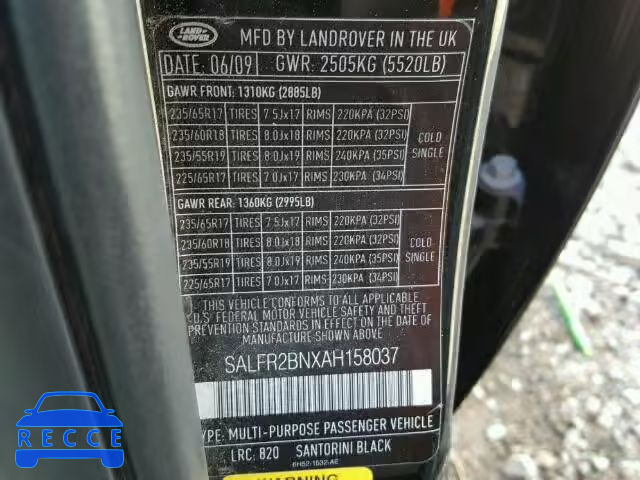 2010 LAND ROVER LR2 HSE SALFR2BNXAH158037 зображення 9