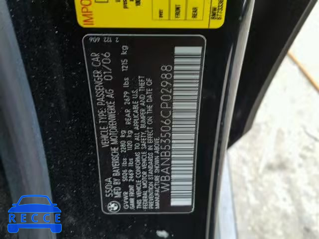 2006 BMW 550I WBANB53506CP02988 зображення 9