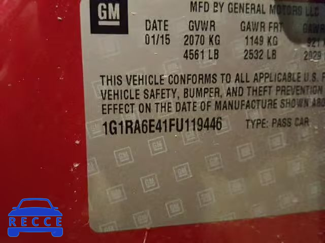 2015 CHEVROLET VOLT 1G1RA6E41FU119446 image 9