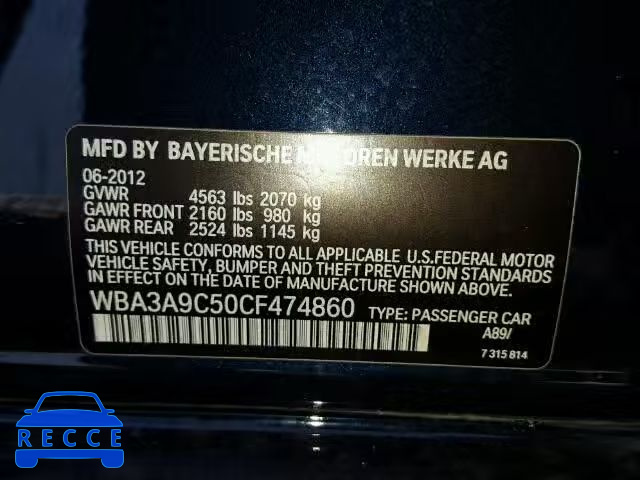 2012 BMW 335I WBA3A9C50CF474860 зображення 9