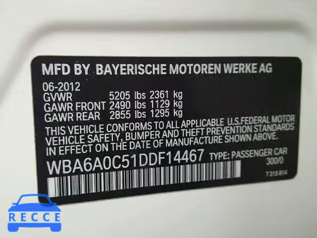 2013 BMW 640I WBA6A0C51DDF14467 зображення 9