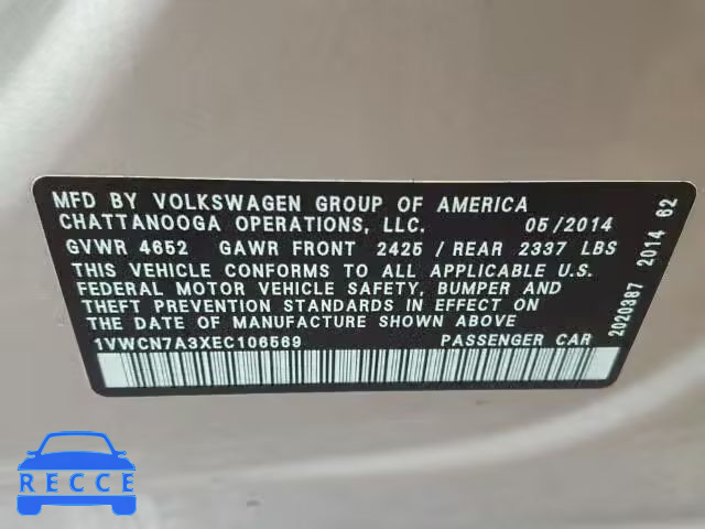 2014 VOLKSWAGEN PASSAT SEL 1VWCN7A3XEC106569 image 9