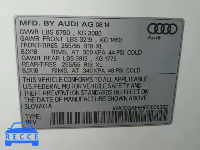 2015 AUDI Q7 PREMIUM WA1CGAFE9FD006232 image 9