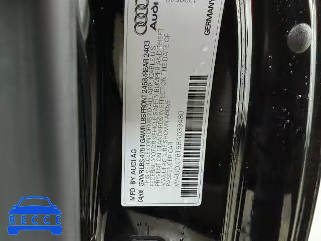 2008 AUDI A5 QUATTRO WAUDK78T58A039480 image 9