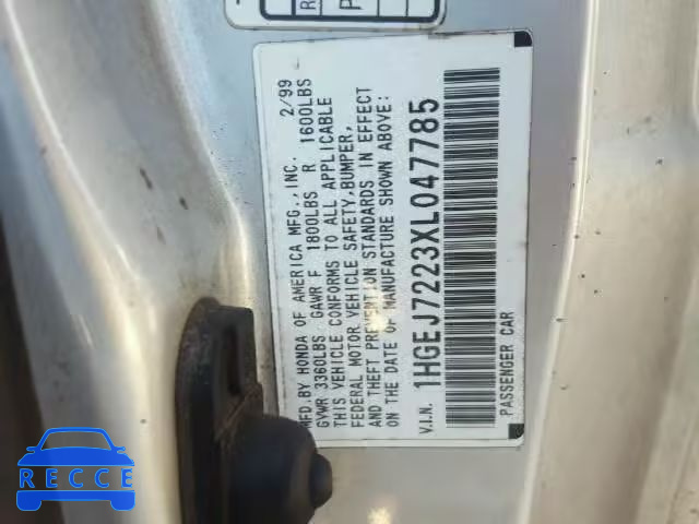 1999 HONDA CIVIC HX 1HGEJ7223XL047785 Bild 9