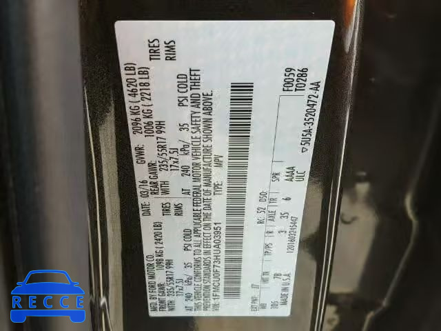 2017 FORD ESCAPE S 1FMCU0F73HUA03951 image 9
