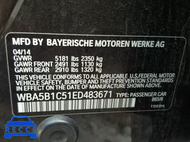 2014 BMW 535I WBA5B1C51ED483671 Bild 9