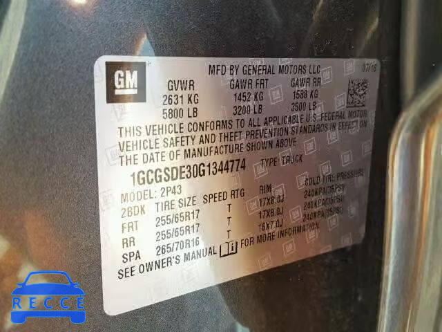 2016 CHEVROLET COLORADO Z 1GCGSDE30G1344774 image 9