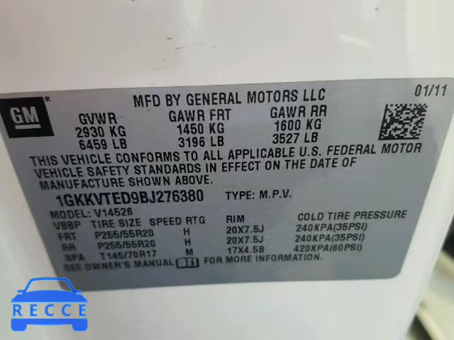 2011 GMC ACADIA DEN 1GKKVTED9BJ276380 image 9