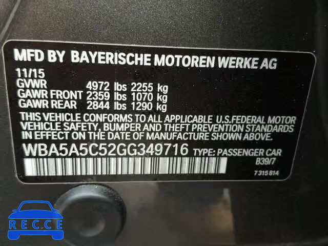 2016 BMW 528I WBA5A5C52GG349716 image 9