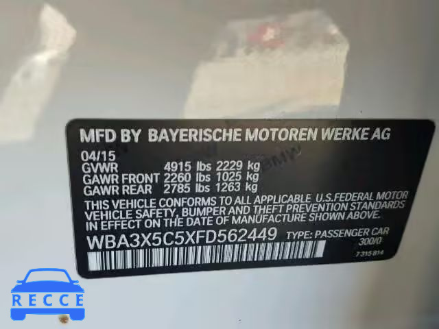 2015 BMW 328XI GT WBA3X5C5XFD562449 Bild 9