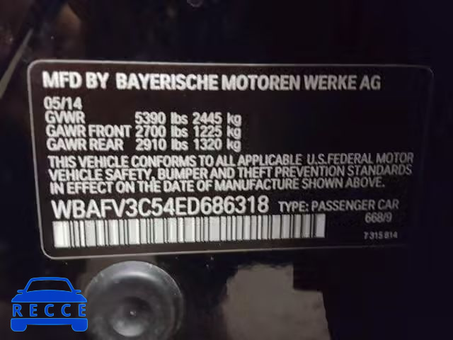 2014 BMW 535D XDRIV WBAFV3C54ED686318 зображення 9
