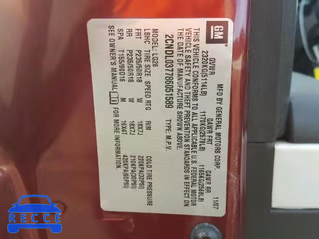 2008 CHEVROLET EQUINOX SP 2CNDL037786051589 image 9