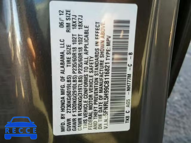 2012 HONDA ODYSSEY TO 5FNRL5H99CB116821 image 9