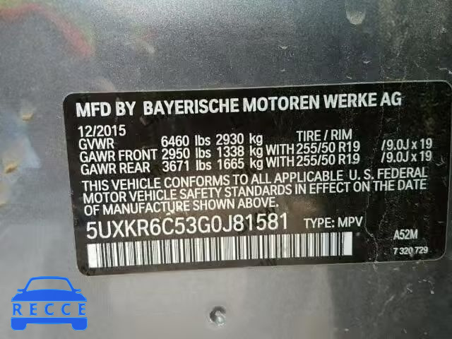 2016 BMW X5 XDRIVE5 5UXKR6C53G0J81581 image 9