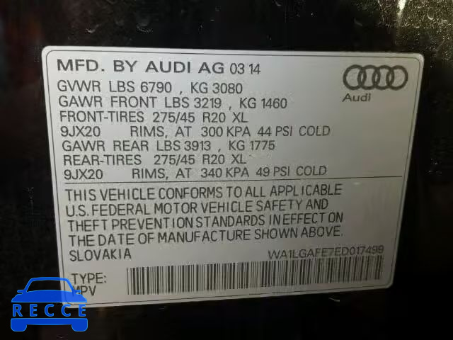 2014 AUDI Q7 PREMIUM WA1LGAFE7ED017499 зображення 9