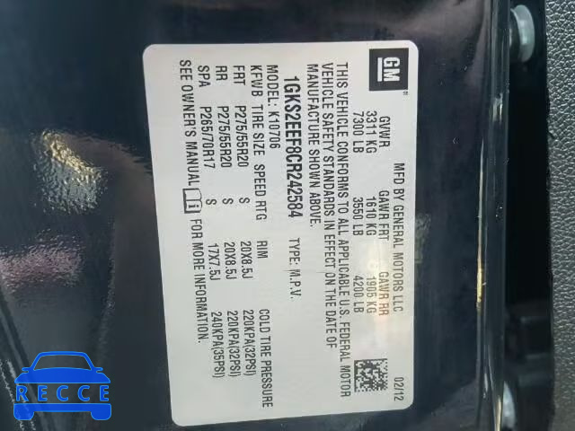 2012 GMC YUKON DENA 1GKS2EEF8CR242584 image 9
