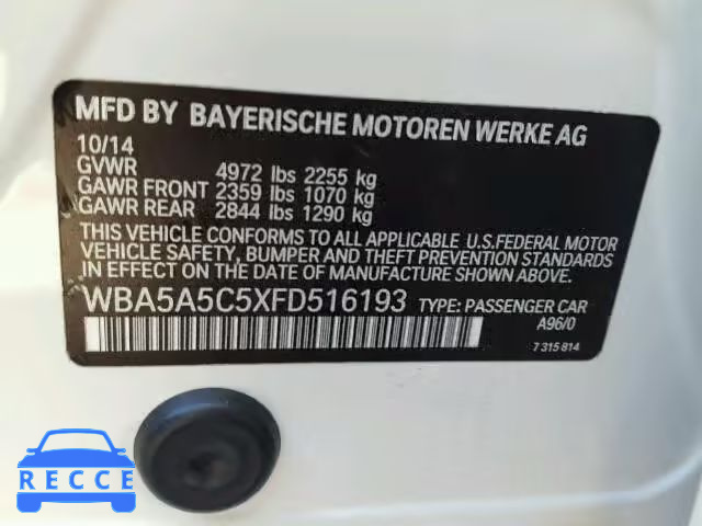 2015 BMW 528I WBA5A5C5XFD516193 зображення 9