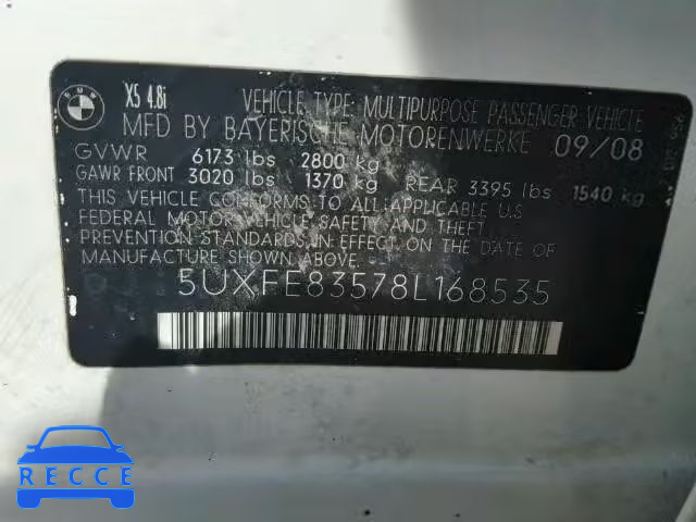 2008 BMW X5 4.8I 5UXFE83578L168535 image 9