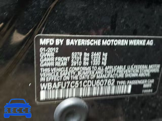 2012 BMW 535XI WBAFU7C51CDU60762 зображення 9