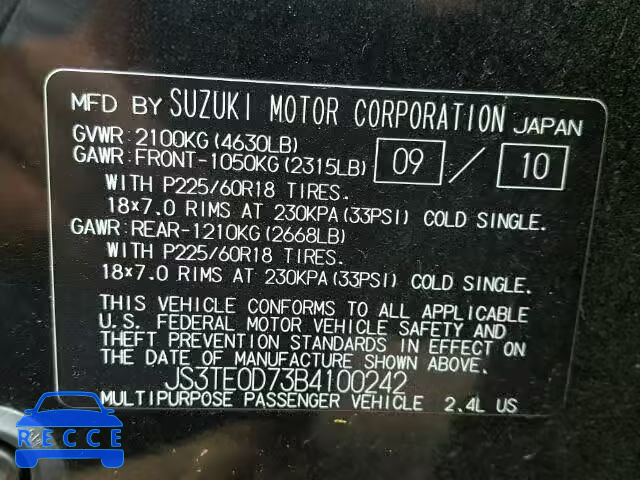 2011 SUZUKI GRAND VITA JS3TE0D73B4100242 image 9