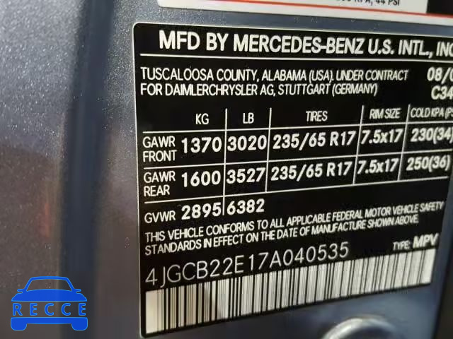 2007 MERCEDES-BENZ R320 CDI 4JGCB22E17A040535 зображення 9