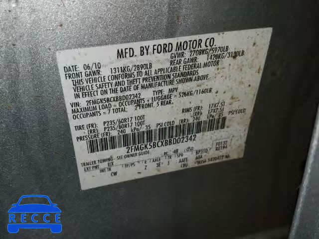 2011 FORD FLEX SE 2FMGK5BCXBBD02342 image 9