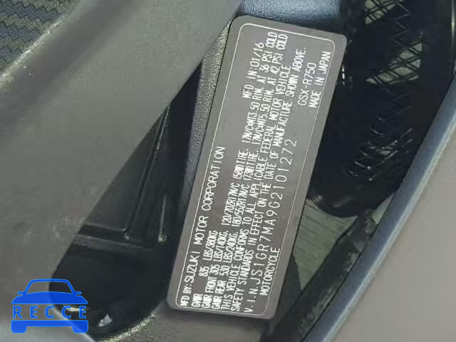 2016 SUZUKI GSX-R750 JS1GR7MA9G2101272 image 9